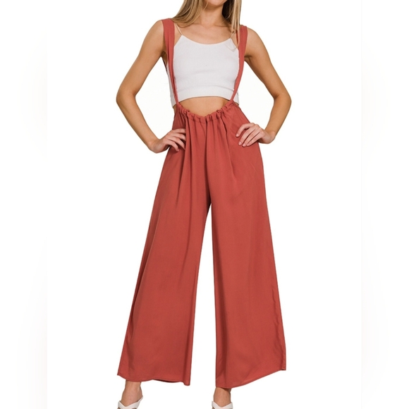 #469 SALE 🛑38 S, M FINAL PRICE! BOHO Tie Back Suspender Jumpsuit w/Pockets - Picture 4 of 4